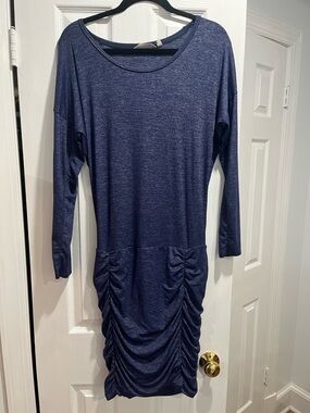 Athleta Heathered Blue Shimmer  ruched dress
